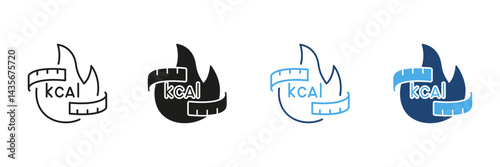 Calorie Measurement and Nutrition Line and Solid Icon Set. Fitness, Health, Dieting, and Energy Intake Symbol Collection. Isolated Vector Illustration