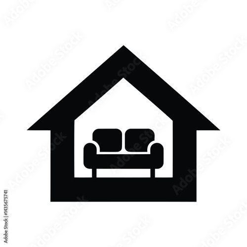 Simple Icon of a House with a Couch Inside Perfect for Home Decor or Interior Design, Minimalist Home Decor Logo with Couch