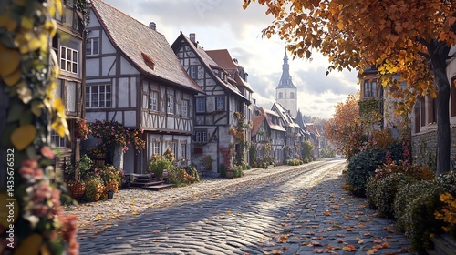 Picturesque Autumn Village in the Misty English Countryside