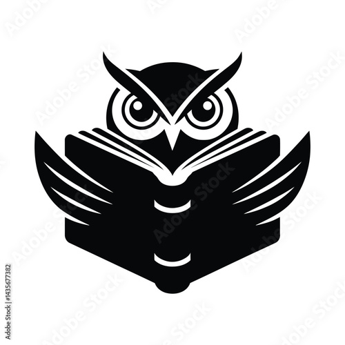 Wise Owl Reading a Book Symbol of Knowledge, Knowledgeable Owl with Book Illustration
