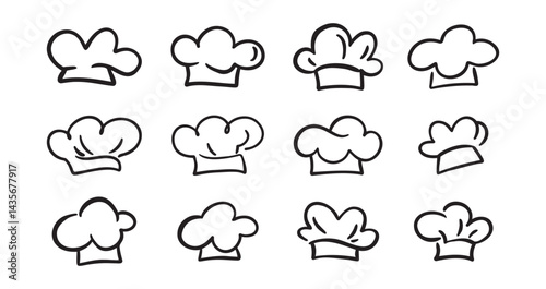 Chef Hat doodle line Art Drawing Icon Design Elements Collection. Logo hand drawn set isolated