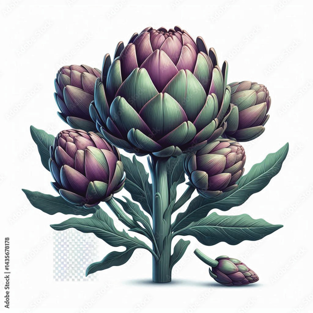 Fototapeta premium Fresh Artichoke Isolated on White Background with Transparent Effect 