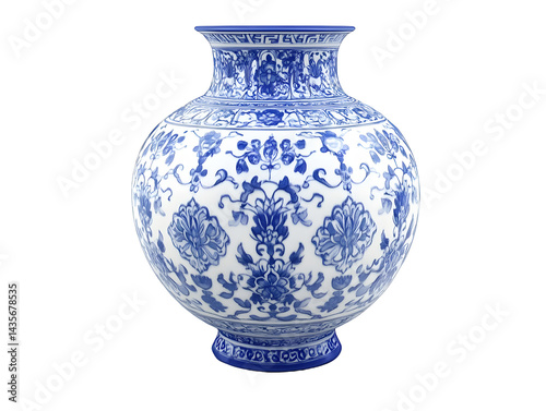 Ornate porcelain vase with intricate blue and white floral design