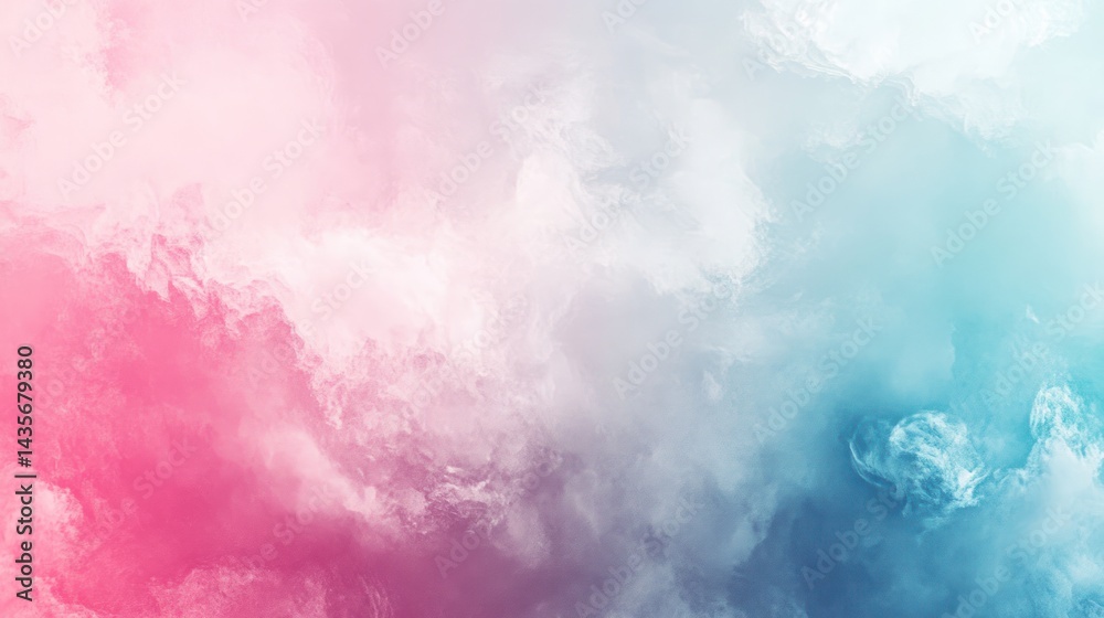 Fototapeta premium Dreamy pastel pink and blue sky with fluffy clouds background.
