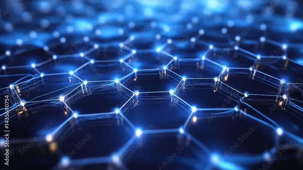 Cool blue tech background featuring woven circuits and illuminated hexagonal grids Cool blue tech background featuring woven circuits and illuminated hexagonal grids