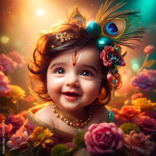 Obraz na płótnie Portrait of cute baby Krishna w salonie