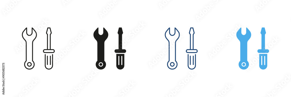 Wrench And Screwdriver Tool Icon Set. Maintenance And Repair Equipment Outline And Silhouette Symbol Collection. Construction And Diy Tools. Isolated Vector Illustration Wrench And Screwdriver Tool Icon Set. Maintenance And Repair Equipment Outline And Silhouette Symbol Collection. Construction And Diy Tools. Isolated Vector Illustration