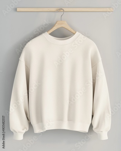 Obraz na płótnie Plain Sweatshirt Mockup Hanging on Wooden Hanger w salonie
