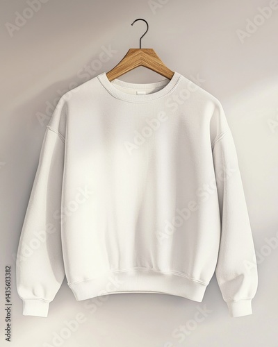 Obraz na płótnie Plain Sweatshirt Mockup Hanging on Wooden Hanger w salonie