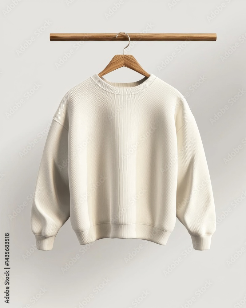 Plain Sweatshirt Mockup Hanging on Wooden Hanger