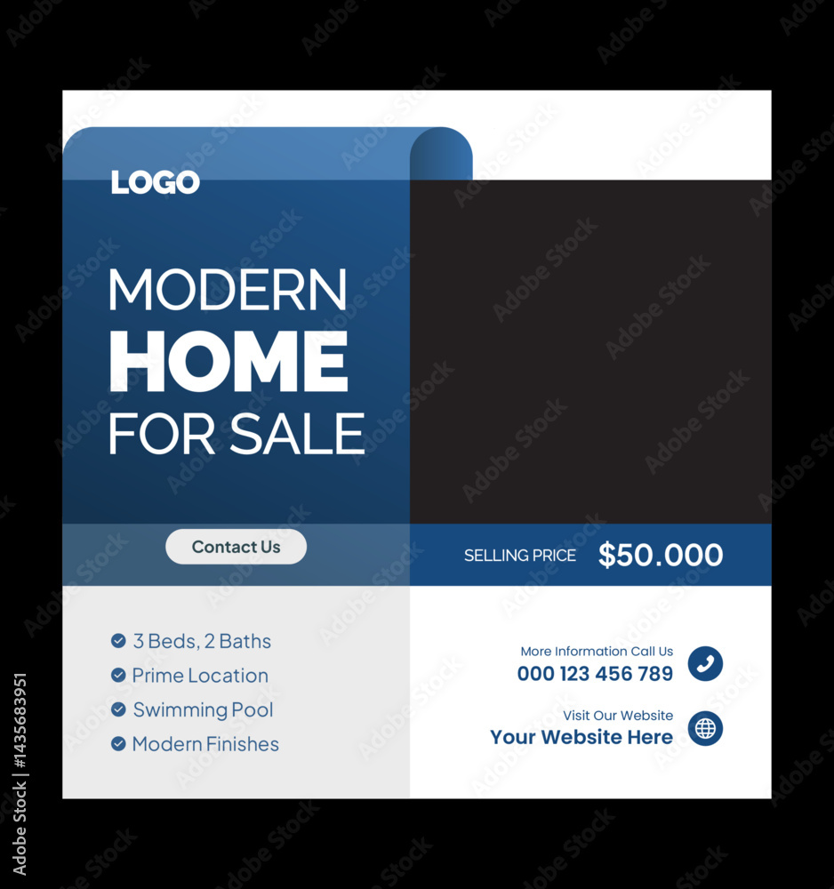 Naklejka premium Luxury Apartment for Sale Social Media Post. Modern Apartment for Sale Social Media Template