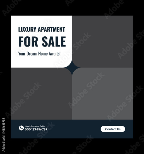 Luxury Apartment for Sale Social Media Post. Modern Apartment for Sale Social Media Template