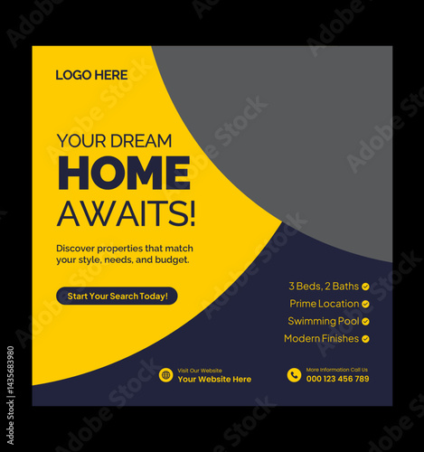 Luxury Apartment for Sale Social Media Post. Modern Apartment for Sale Social Media Template