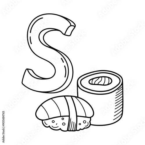 An illustration of letter S stand for Sushi