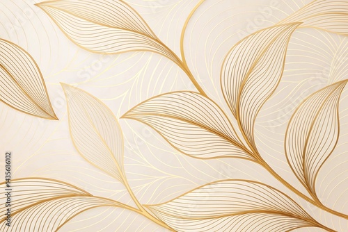 Elegant Gold Line Leaf Pattern on Cream Background