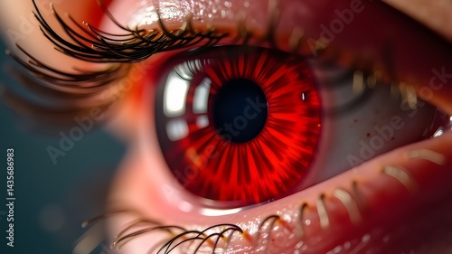 Close-Up of Red Irritated Eye with Bloodshot Vessels and Swollen Eyelid