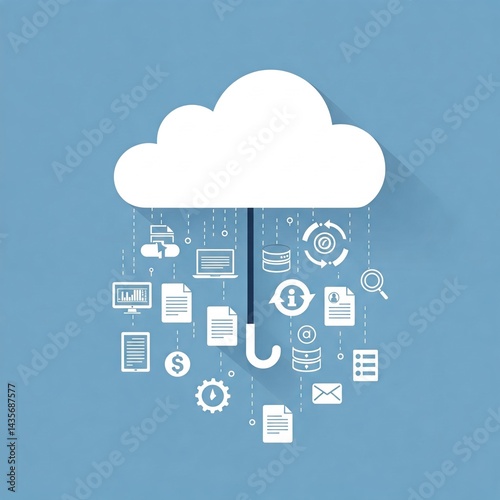 Cloud Backup Protection Umbrella Data Security Flat Vector Tech Art