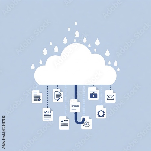 Cloud Umbrella Protecting Digital Files Backup Recovery Vector Design