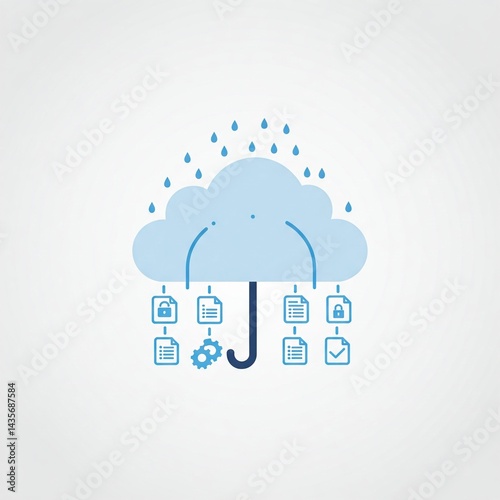 Backup Cloud Umbrella Digital Safety Disaster Recovery Flat Vector