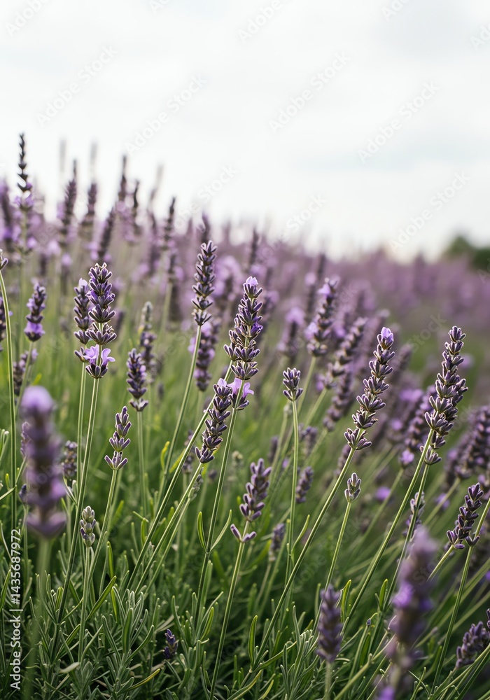 Obraz premium Lavender Field in Bloom with Purple Flowers and Green Stems