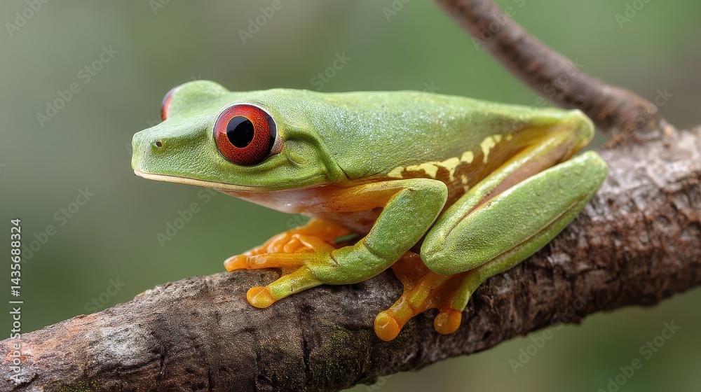 Obraz premium Vivid Green Agalychnis Callidryas: Captivating Monkey Frog Amidst Nature's Canopy