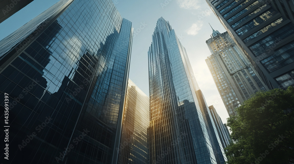 Fototapeta premium CCTV cameras in tall-building cities. lens's selective focus. Background in security job is applicable. Selective focus and animation on the lens.