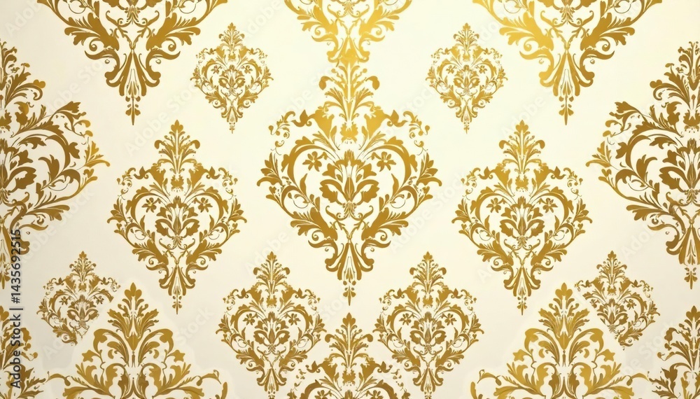 Intricate floral damask pattern in elegant gold and cream , luxury, vintage, design Intricate floral damask pattern in elegant gold and cream , luxury, vintage, design