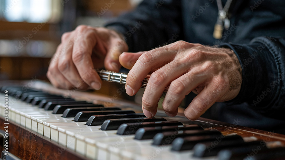 Fototapeta premium Fingers trembling slightly from hours of practice
