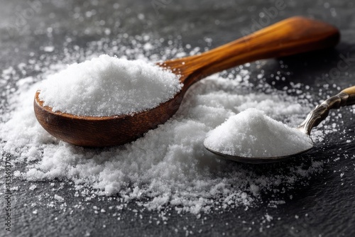 Chemical Structure of Monosodium Glutamate with Spoonful of Flavor-Enhancing White Powder