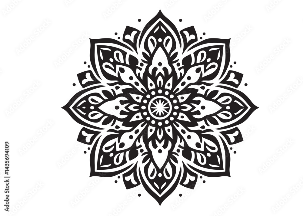 Obraz premium vector silhouette of a black mandala vector logo silhouette, mandala logo icon silhouette vector, mandala floral design silhouette vector, a black and white mandala silhouette design icon logo vector