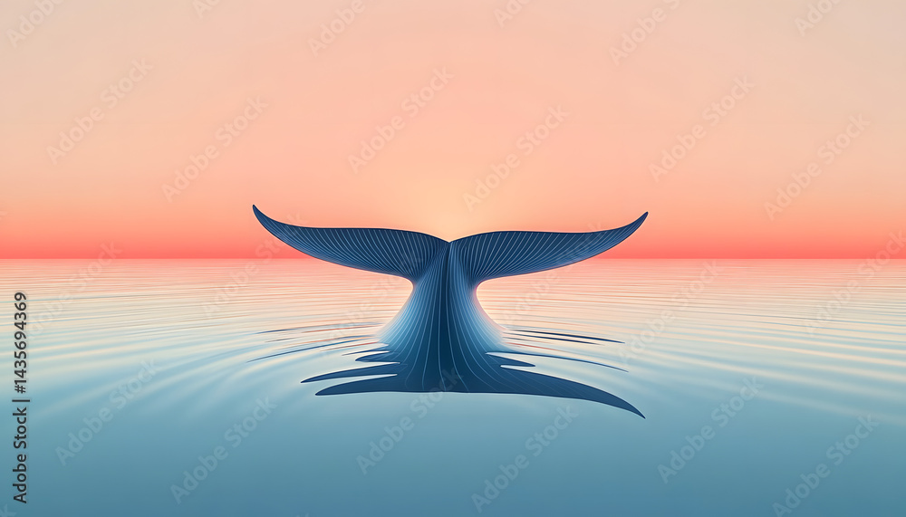 simple flat whale tail water scene minimalist design ocean graphic art marine illustration isolated object clean lines sea life