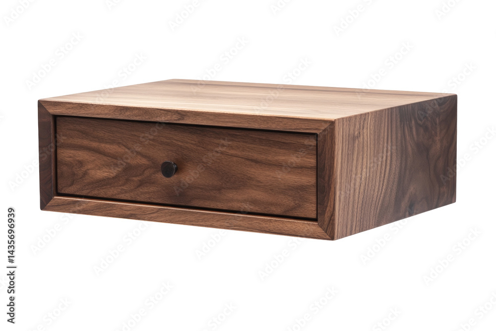 Floating Nightstand With Drawer In Walnut isolated on a transparent background Floating Nightstand With Drawer In Walnut isolated on a transparent background