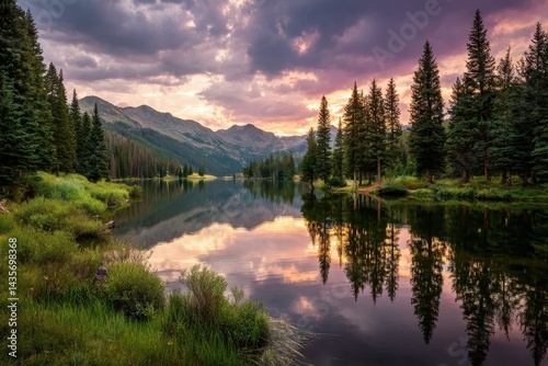 Alpenglow Reflections: Sunset Over Piney Lake in Vail, Colorado â€“ A Majestic Rocky Mountain Landscape