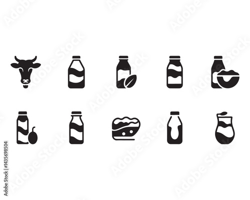 Milk and dairy products icon set on white background
