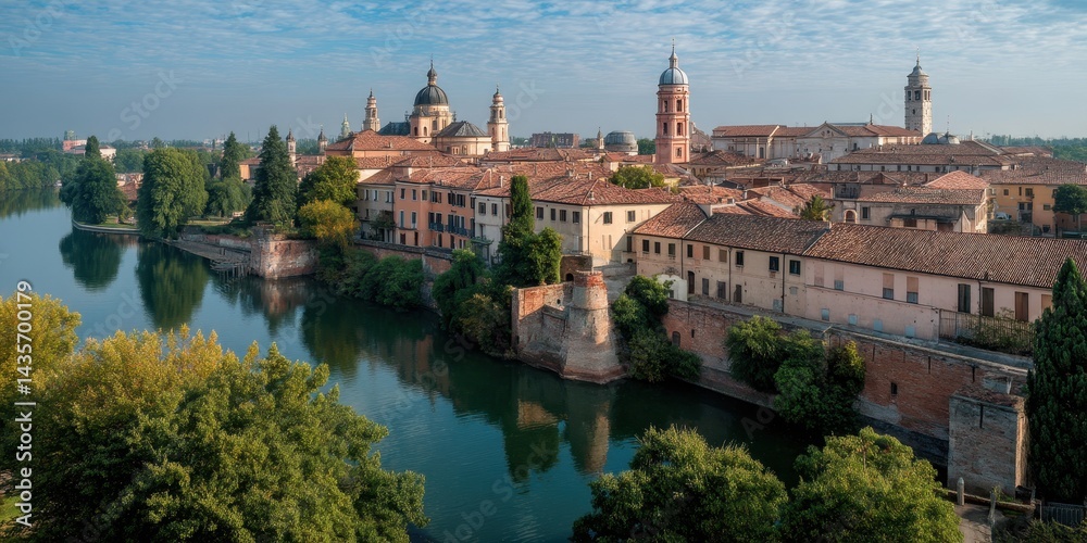 Fototapeta premium Panoramic View of Mantua: A Historic Jewel of Lombardy, Italy with Stunning Architecture and City Landscape