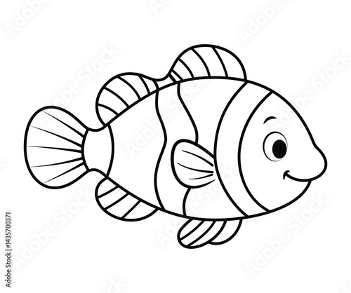 Fish Animal colorless cartoon. Outlined illustration with thin line black stroke.
