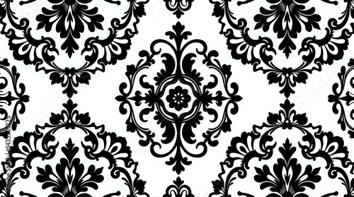 T-shirt print, elegant black and white damask pattern for background design