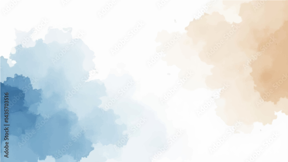 Obraz premium Light sky blue and white color shade. Brown sepia beige nude gray white abstract watercolor pattern. Elegant art background. Paper brush stain splash. Blank template design