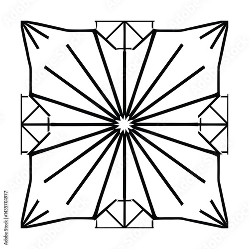 Linear geometric sunburst pattern with fine symmetry
