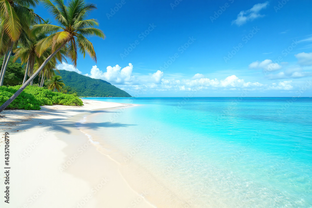 Fototapeta premium beach with palm trees on the shore of the ocean
