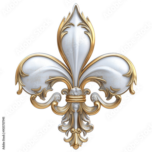 Elegant Fleur de lis Ornament with Golden Accents on transparent background