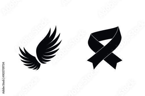 Black Wings And Ribbon Symbolizing Loss And Support Vector Illustration
