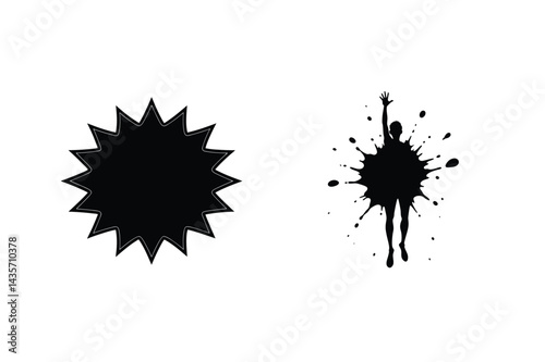 Abstract Black Silhouettes On White Background Representing Shape And A Person