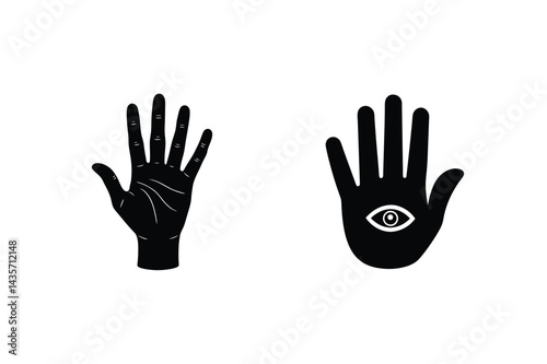 Open Hand Palmistry Symbol With Lines And Eye Protection Black Design