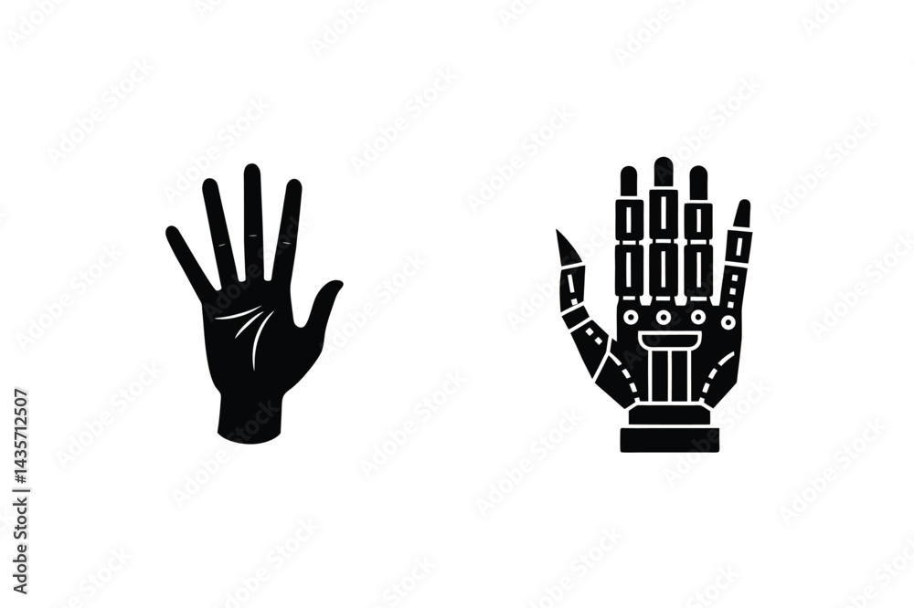 Obraz premium Human And Robot Hands Representing Evolution Of Technology And Progress