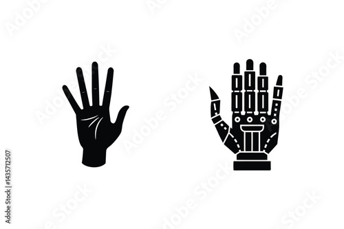 Human And Robot Hands Representing Evolution Of Technology And Progress