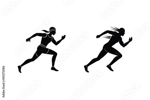 Vector Illustration Of Athlete Sprinting In Running Race Silhouette Graphic Design