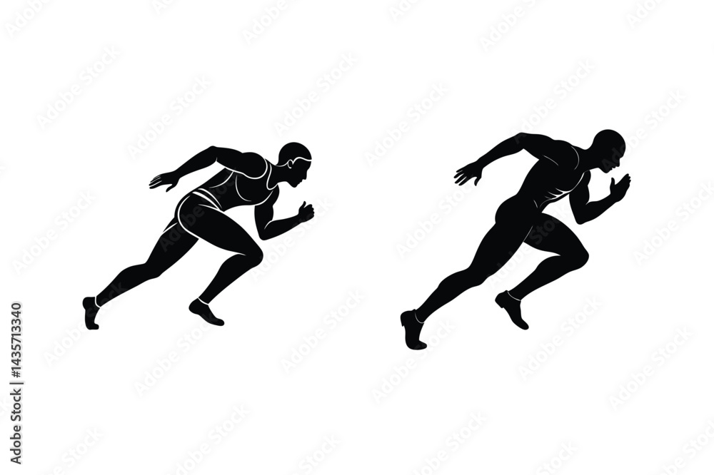 Obraz premium Running Man Silhouette Sport Fitness Athlete Jogging Exercise Sprint Vector
