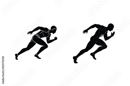 Running Man Silhouette Sport Fitness Athlete Jogging Exercise Sprint Vector