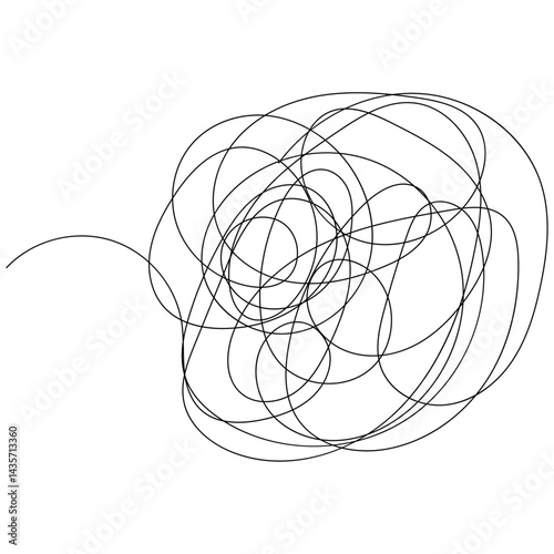 Chaotic continuous one line drawing,brainstorming,mental health, psychology concept,thoughts get confused chaos in head	